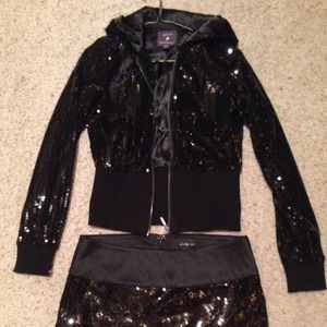 Black Sequin Jacket & Skirt