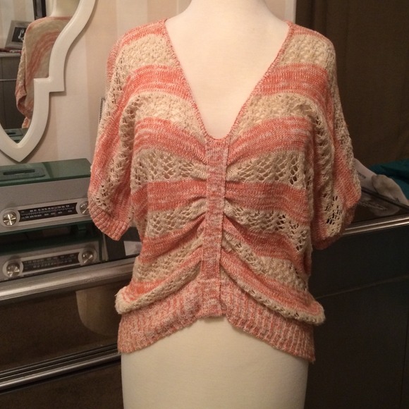 Peach and white crochet sweater