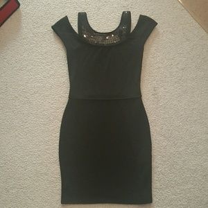 AX Armani Exchange Sequin LBD Shoulder Dress XS
