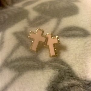 Pink and gold cross earrings