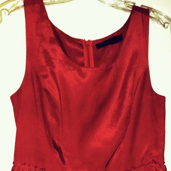 Satin Holiday Red Ruffled Skirt Dress - Picture 2 of 3