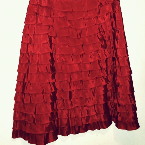 Satin Holiday Red Ruffled Skirt Dress - Picture 3 of 3