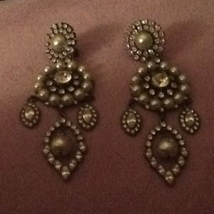 Pearl and Crystal clip earrings