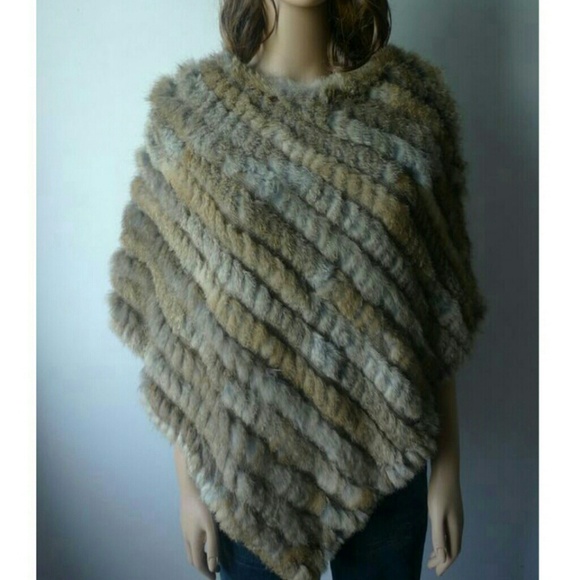 Brown Real Rabbit Fur Poncho
