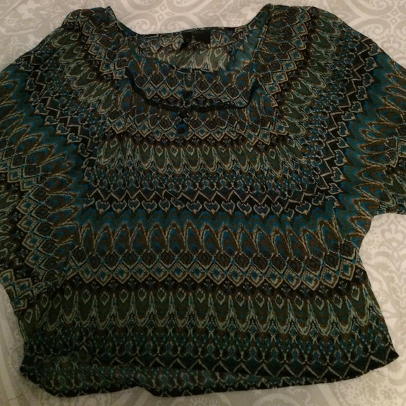 Teal & black peasant top