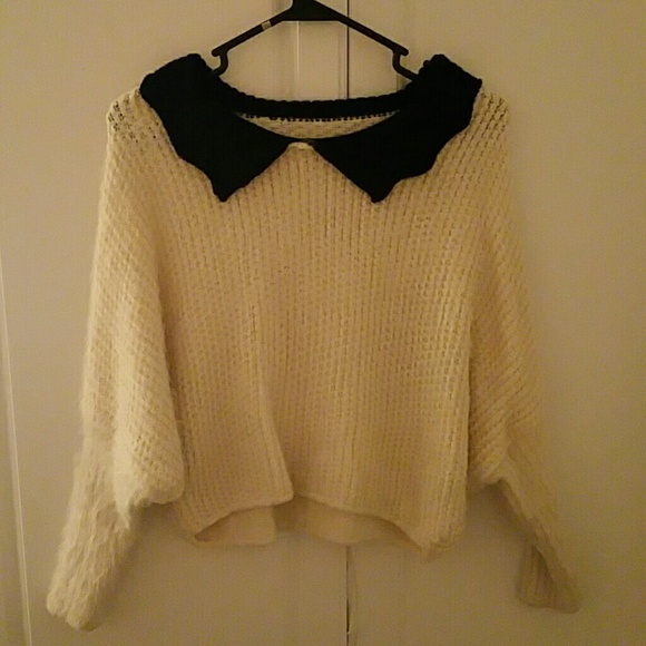 Vintage Fuzzy Knit Sweater with Crochet Collar - Picture 1 of 2