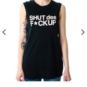 Petals & Peacocks Shut Up Muscle Tank in Black