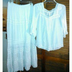 White linen skirt set