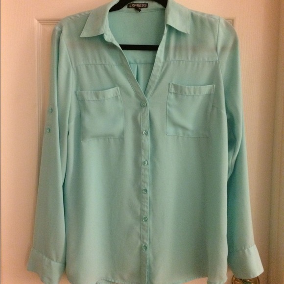 Express baby blue polyester button down