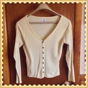 Yellow Button Up Ribbed V Neck Shirt