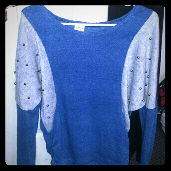 Blue and gray studded sweater
