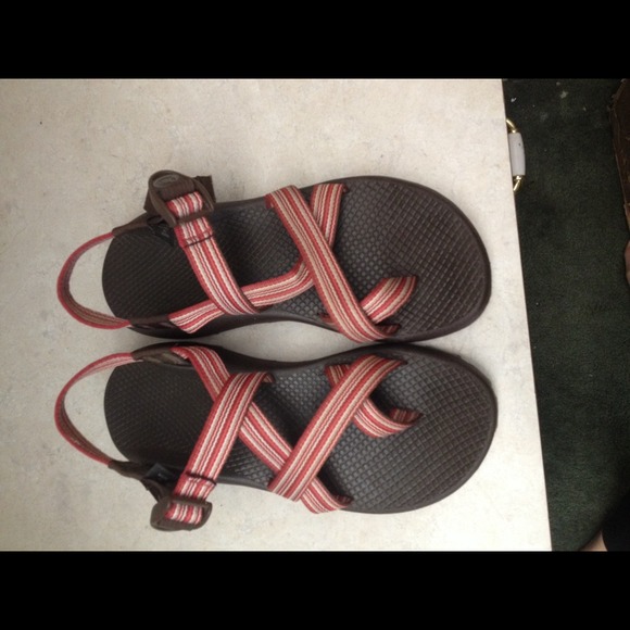Red and brown chacos