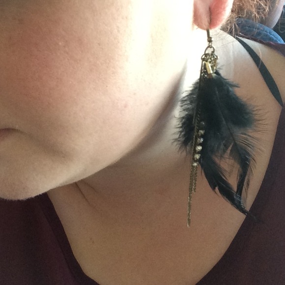 Black feather earrings - Picture 3 of 3