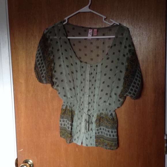 Sheer green peasant blouse