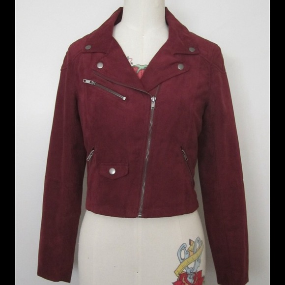 Merlot Faux Suede Crop Jacket
