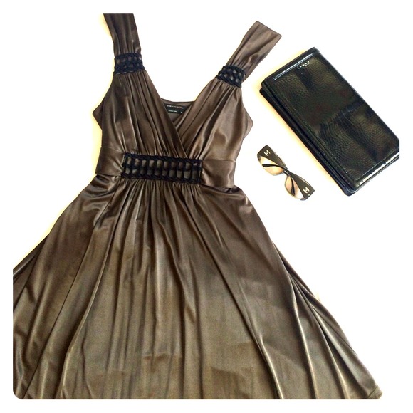 BCBG Maz Azria Plunging V-Neck Olive Dress