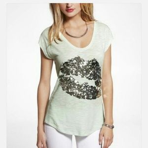 Sequin graphic fitted shirt in gray Small