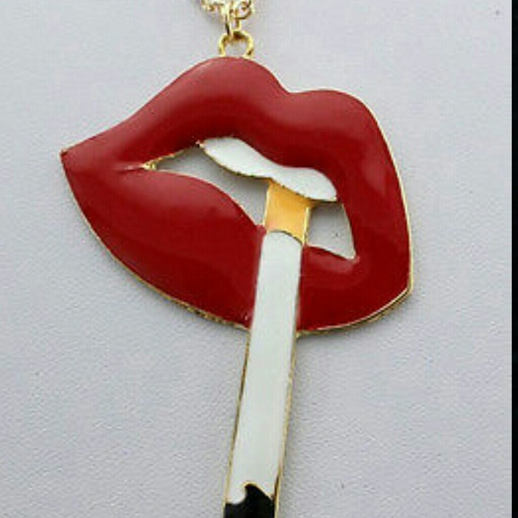 Vintage lips and cigarette necklace