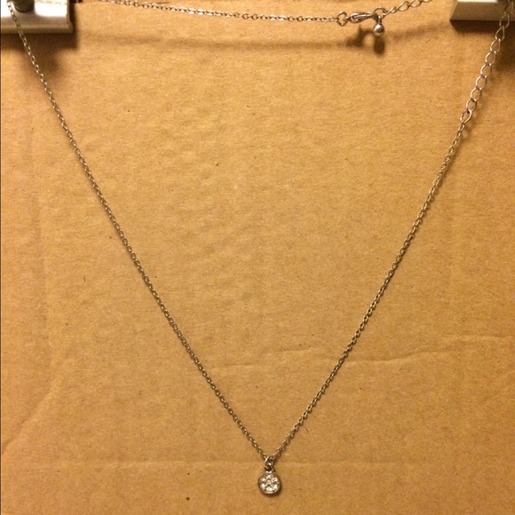Tiny Silver Tone Necklace with Jeweled Pendant - Picture 1 of 2