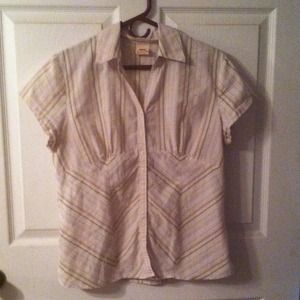 Olive green stripe button up top