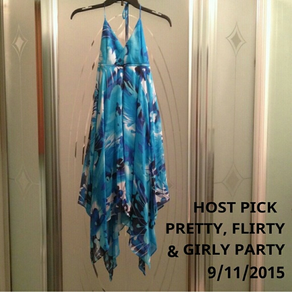 Jennifer Lopez Dresses & Skirts - Santorini Escape Chiffon Handkerchief-Hem dress.