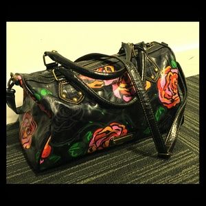 Black Faux Leather Floral Steve Madden Handbag