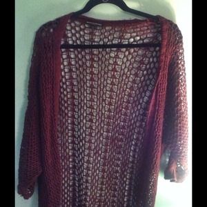 Brandy Melville Maroon Net Knitted Long Cardigan