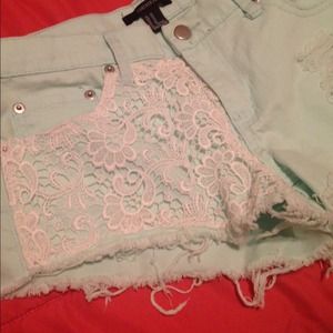 Baby blue lace crochet shorts