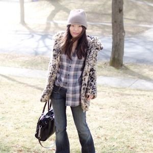 H&M faux fur leopard animal print coat