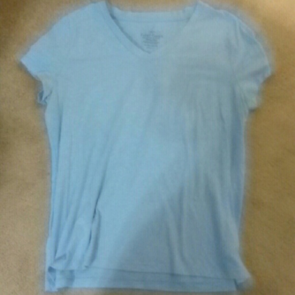Baby blue v neck short sleeve shirt.