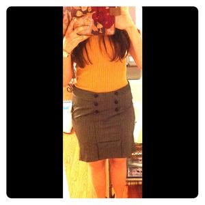 Brown pencil skirt with subtle darker pin stripes