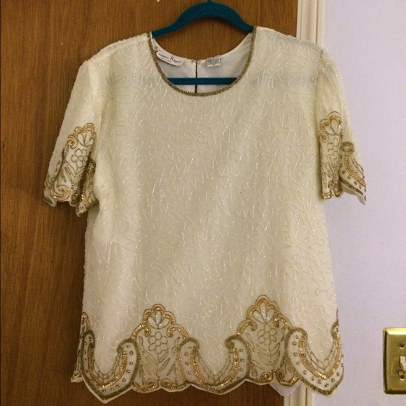 vintage hand beaded tunic, size xl
