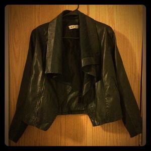Waterfall drape pleather jacket