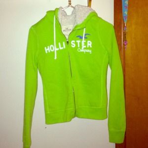 Hollister Furry Green Zip-up Hoodie