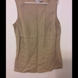 Beige shirt, button down blazer, and skirt