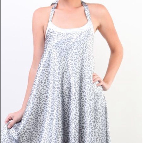 Tulle Mini Trapeze Dress Halter Cheetah Print Sz S