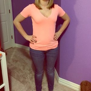 Neon peach colored V Neck from J Crew