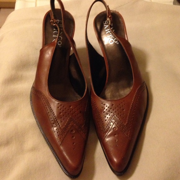 Rich brown leather sling backs