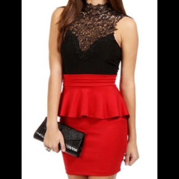 Red and Black Lace Top Dress with Bow Detail S/M/L