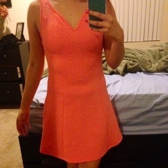 Coral colored skater dress