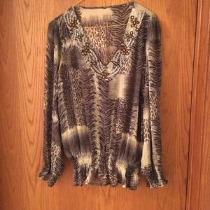 Women blouse medium brown and green