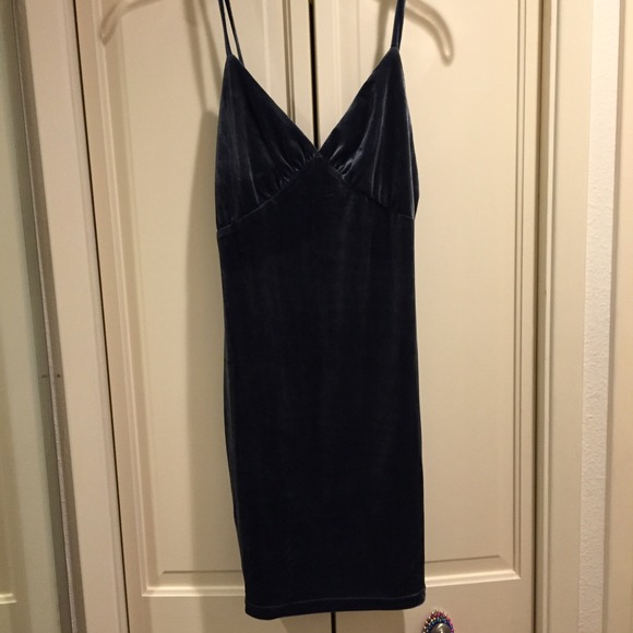 SOLD. Blue/Gray Velvet Slip Dress - Picture 1 of 2