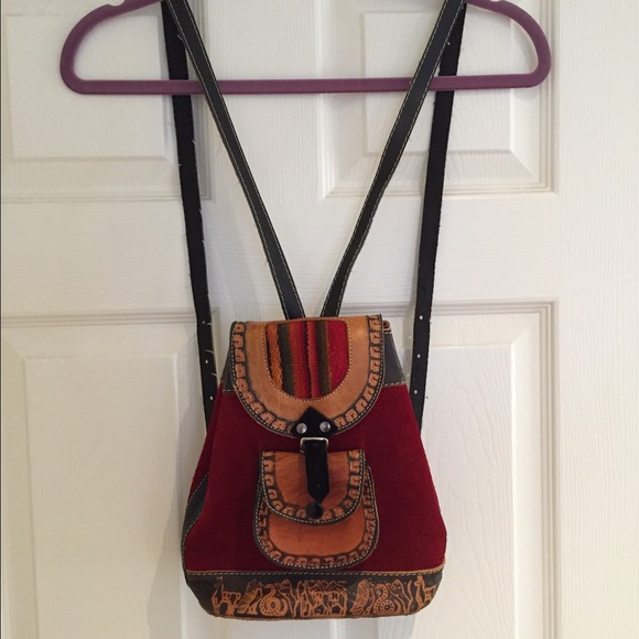 Small red suede backpack