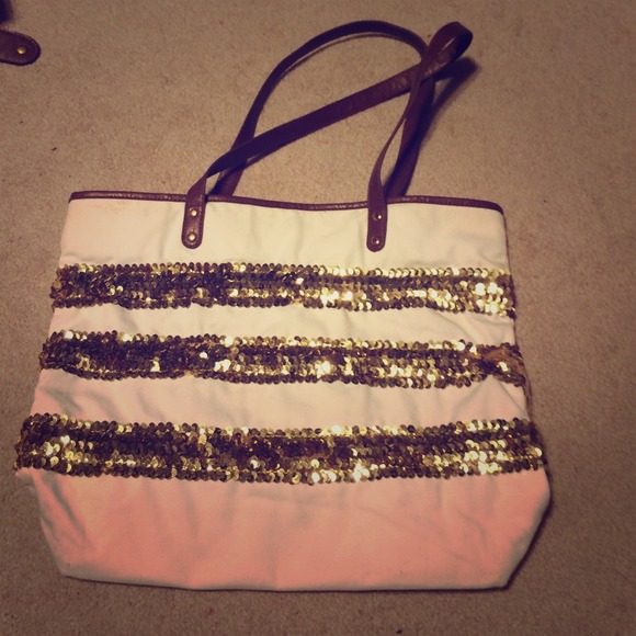 White and gold sequence purse