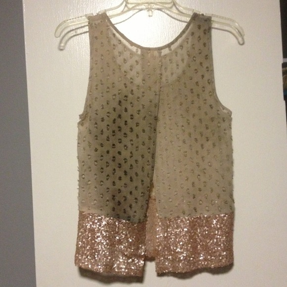 SOLD Sheer Sequins Rose Gold Taupe Multi tone top - Picture 2 of 4
