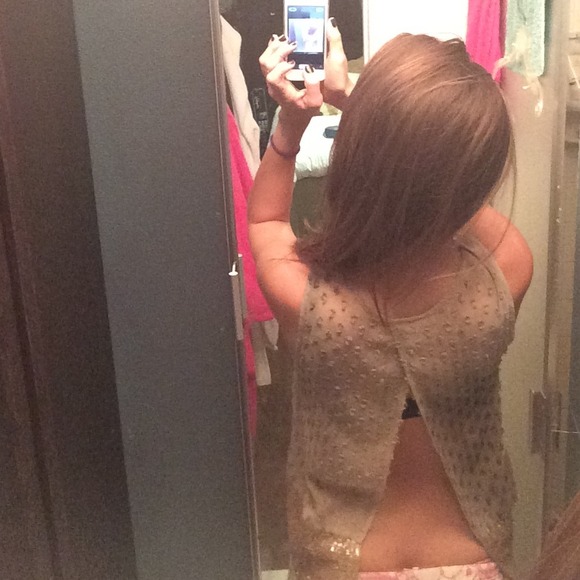 SOLD Sheer Sequins Rose Gold Taupe Multi tone top - Picture 4 of 4