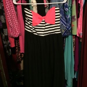 Long, pink, black and white dress