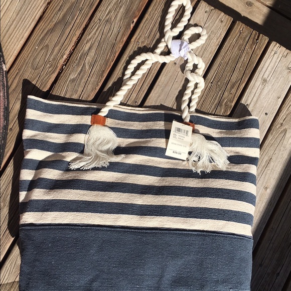 Lucky Brand nautical striped tote bag blue white - Picture 2 of 6