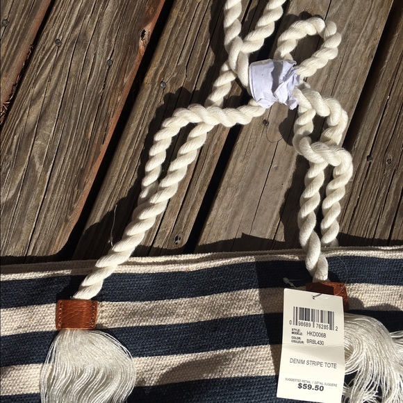 Lucky Brand nautical striped tote bag blue white - Picture 4 of 6