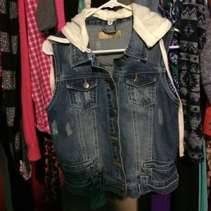 Denim vest with hood
